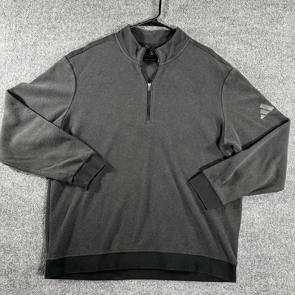 Adidas Gray Fleece 1/4 Zip Pullover Sweatshirt Men's L Outdoor Casual